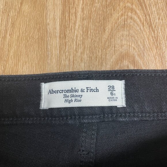 ABERCROMBIE & FITCH JEANS HIGH RISE FRONT SEAM SLIT SIZE 28 SKINNY BLACK GRUNGE - Picture 7 of 12